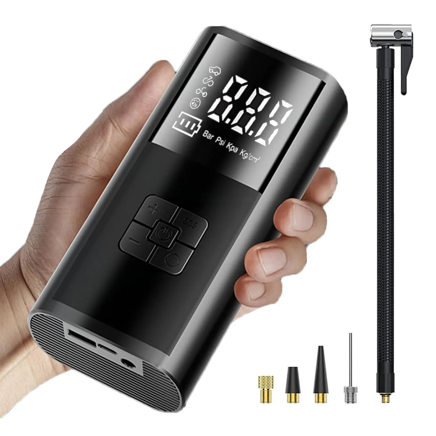 Portable Auto Tire Inflator with Digital Pressure Gauge and Emergency LED Light Multi Use Air Pump for Car Bicycle Motorcycle Tires Camping Air Mattress Basketball Football Outdoor Emergency Fast Inflation Tool