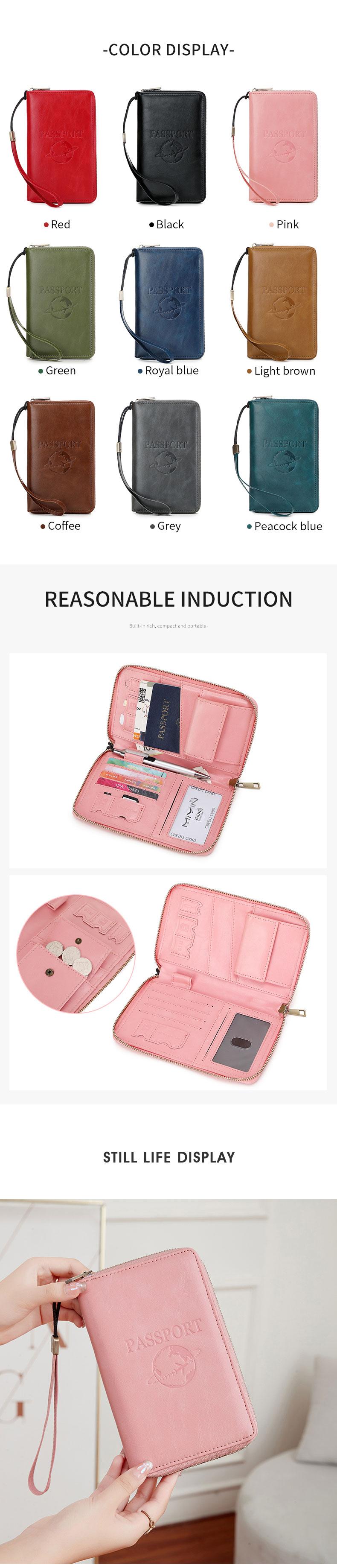 Multi functional passport organizer, family passport wallet, Passport Cover, RFID shielded travel document organizer, large capacity handbag with pen holder, ideal choice for safe travel