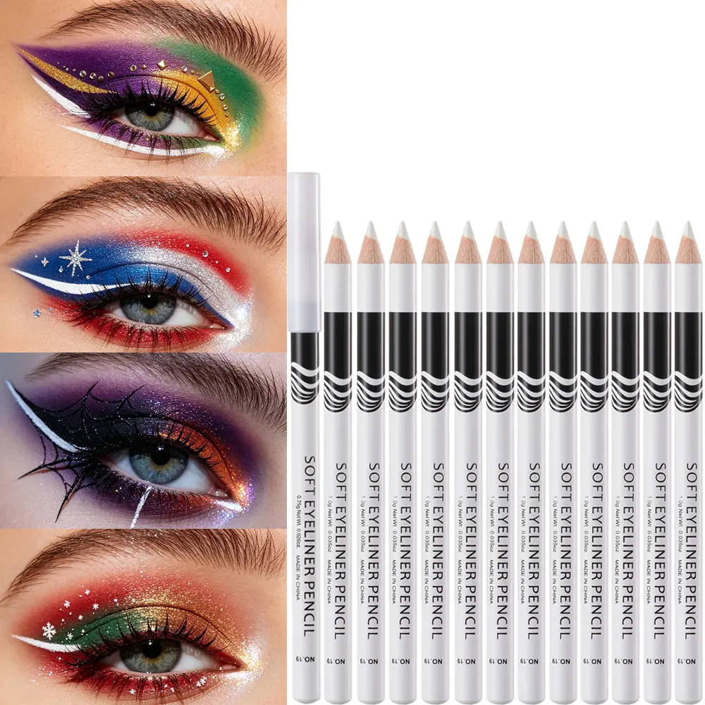 White Matte Eyeliner Pencil, Multipurpose Creamy Eye Liner Pencil, Long Lasting Smooth High Pigment White Eye Makeup for Eyeliner, Eyeshadow, Highlighter, Inner Corner & Lip Liner