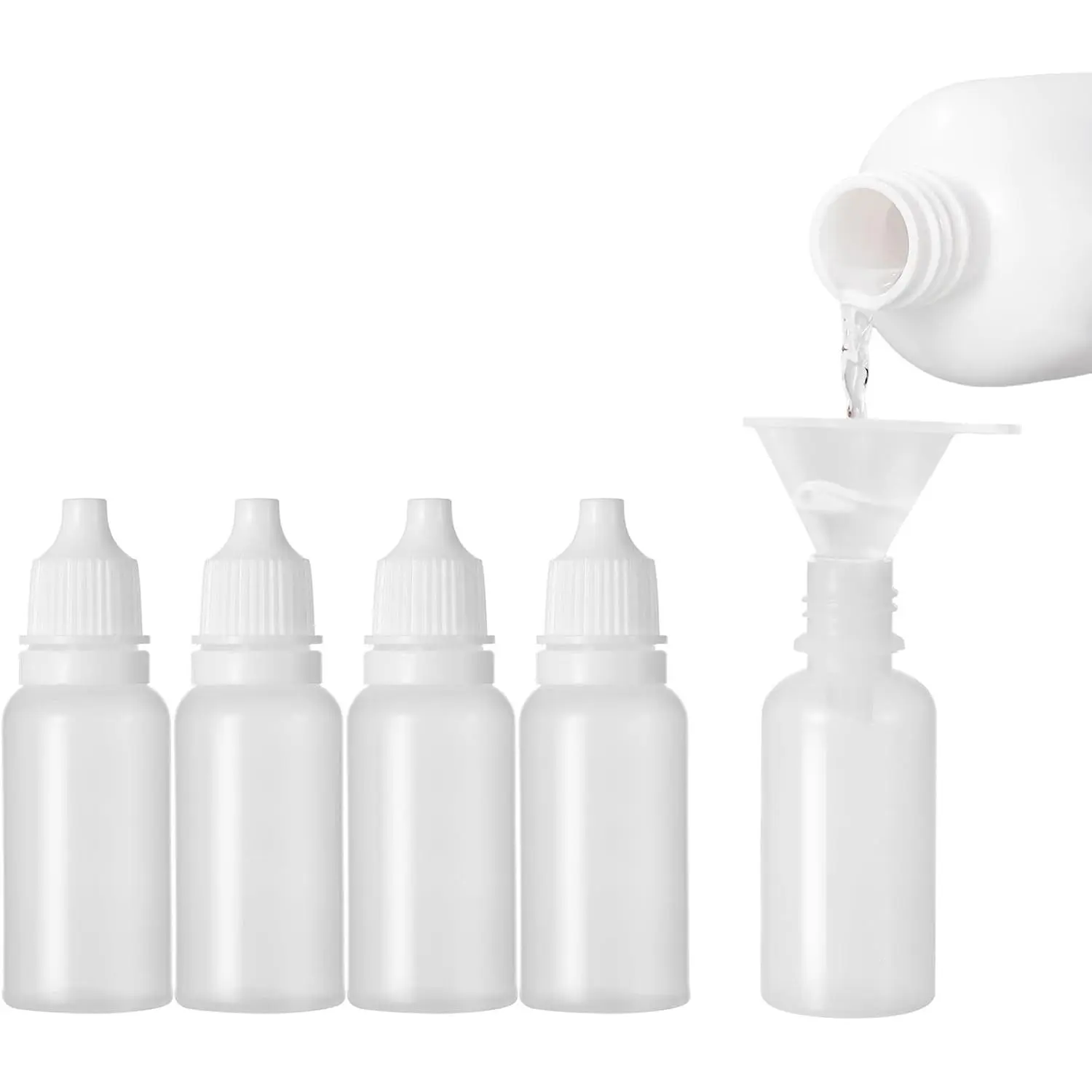 6 count (5 Bottles + 1 Funnel) 15ml (0.5oz) Small Plastic Dropper Bottle,White Eye Liquid Dropper Bottles,Squeezable & Portable Travel Containers for Eye Drops,Personal Care,Beauty Products