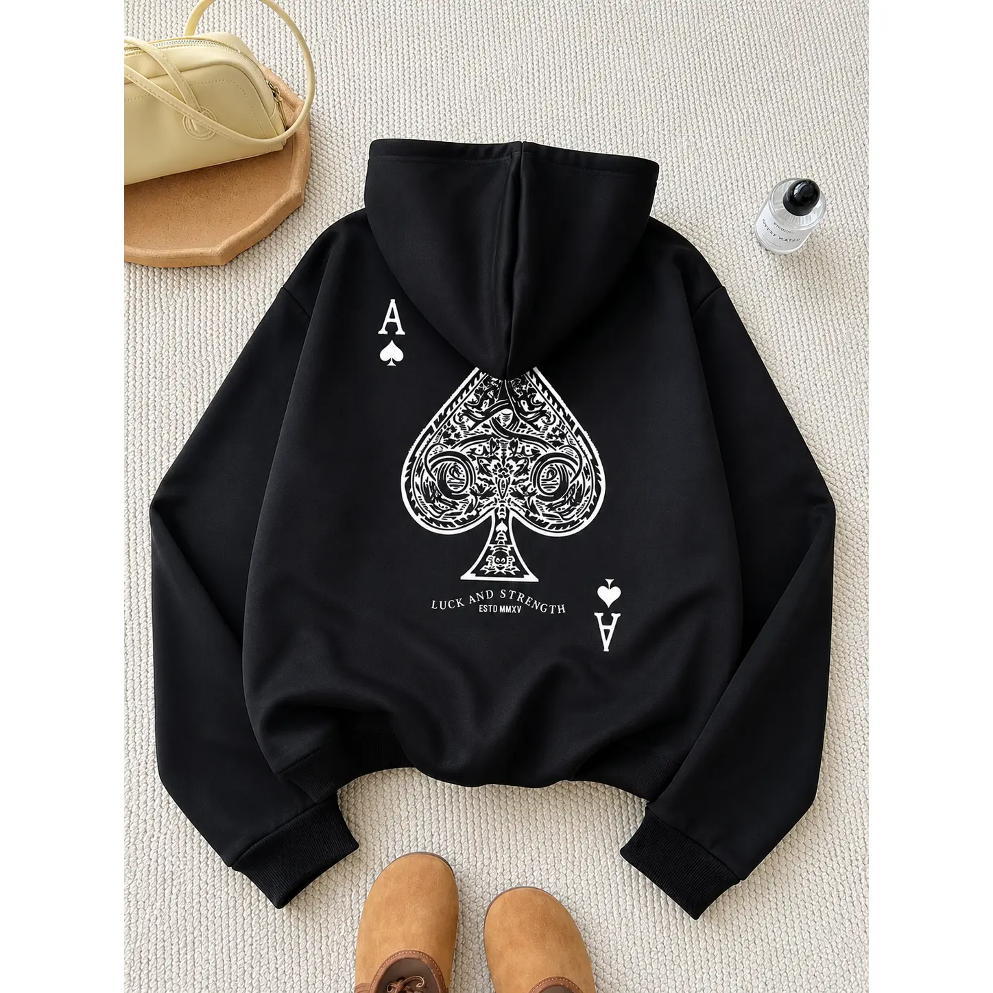 Hooded Sweatshirt Apparel with a Playing Card Graphic, Soft Casual Pullover Featuring a Relaxed Unisex Cut and Vivid Graphics, Fit, Graphic Hoodies