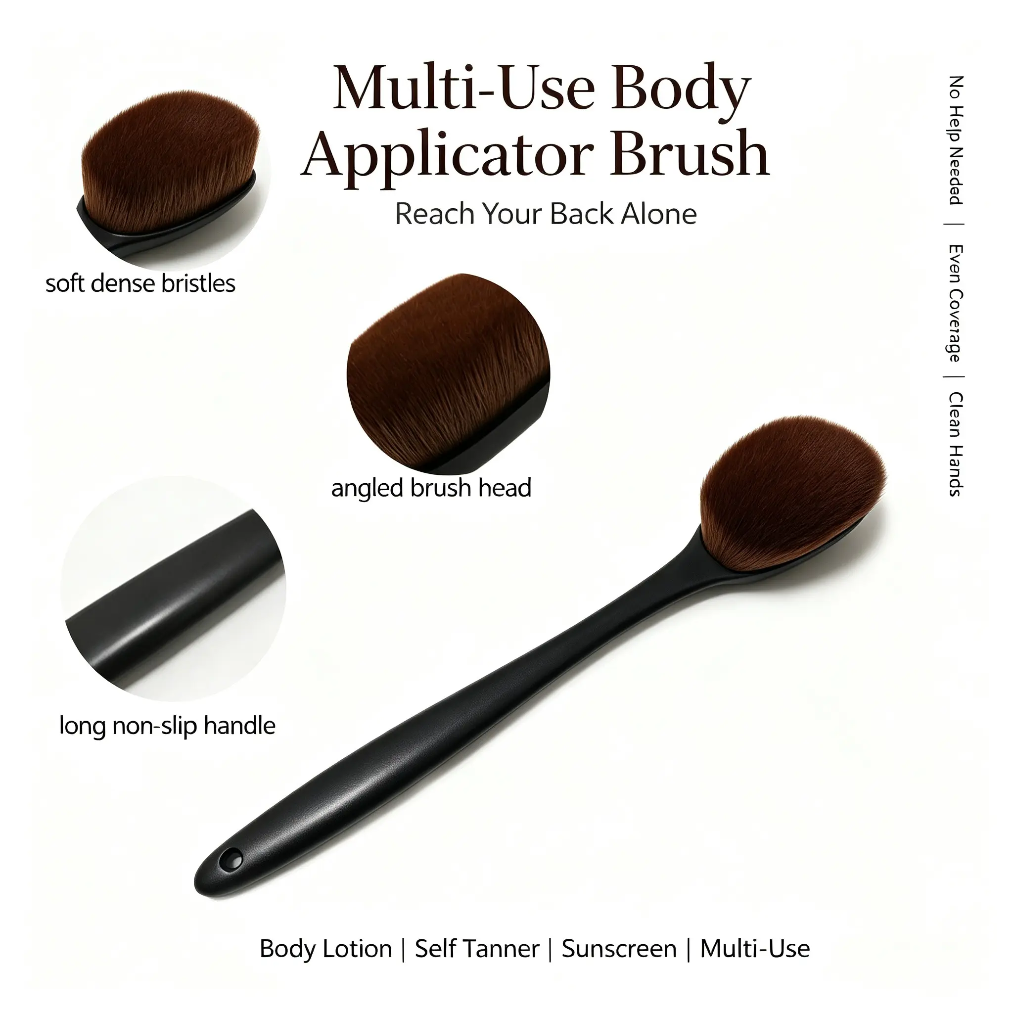 Long Handle Body Lotion Applicator Brush for Back 13 Inch, Personal, Apply Self Tanner, Body Lotion & Sunscreen to Your Back, Ultra Soft Dense Bristles for Even Streak-Free Coverage, Clean Hands, Non-Slip Grip, Reusable & Easy to Clean for Daily Body Care