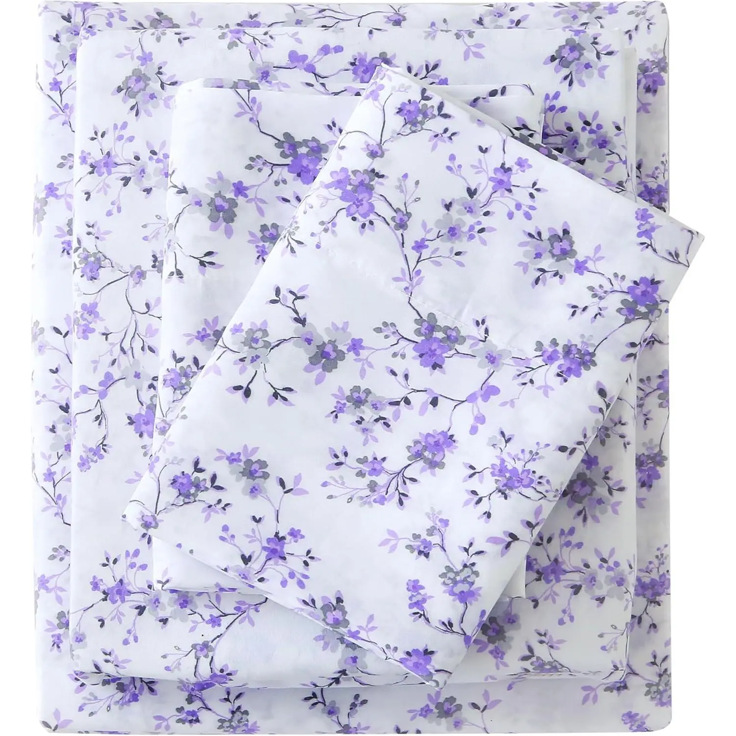 Floral Twin Sheet Set - 3 Piece Purple Lavender Botanical Patterned Bed Sheets - Soft, Breathable Microfiber Sheets with Deep Pocket, Fitted Sheets & Pillowcases