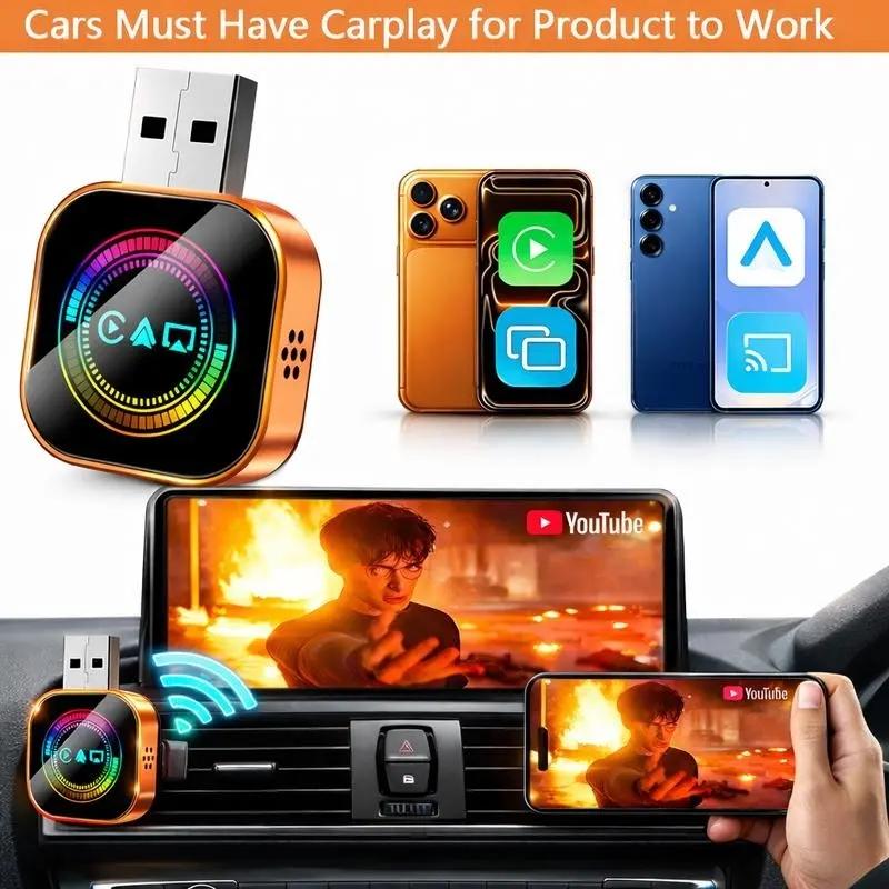 2026 4-in-1 AirPlay upgraded wired-to-wireless CarPlay adapter, CarPlay Converter, fast connection, no delay, hands-free calling, universal charger, CarPlay accessory, dual-car automatic, heat dissipation, creative gift, Car gadgets
