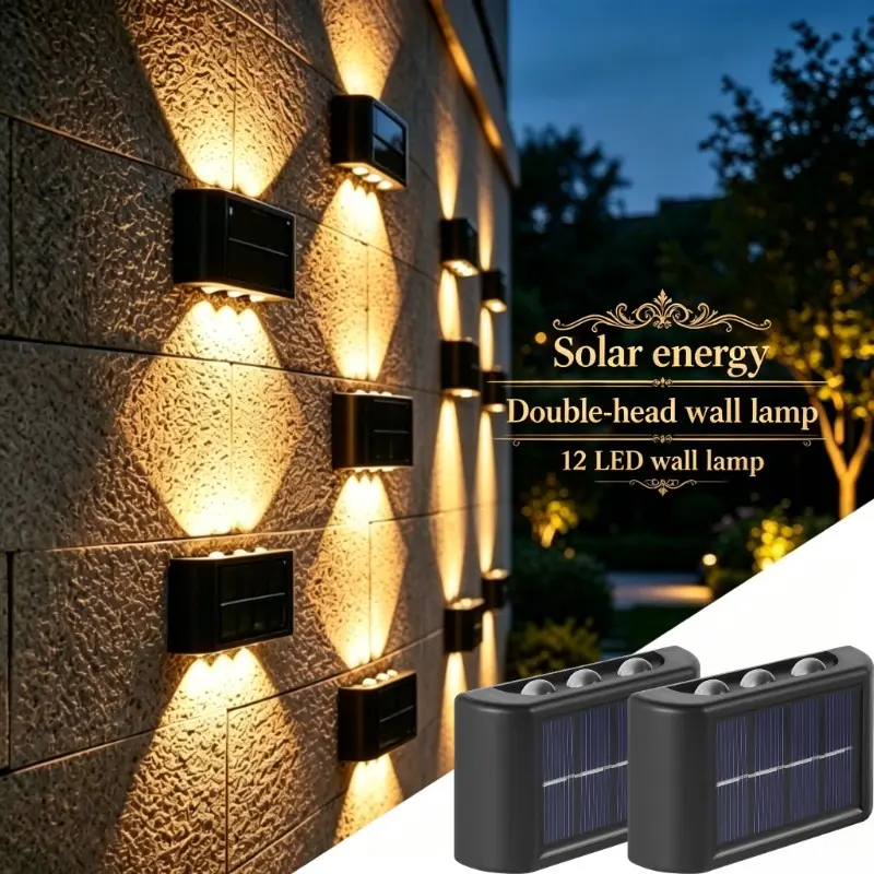 2-Pack LED Solar Outdoor Wall Lights, Upward and Downward Lighting, Rechargeable, 6led, Ideal for Garden, Garage, Porch, Warm/cool Light, Outdoor Landscape Lights, Solar Garden Lamps, Garden Decorative Lighting