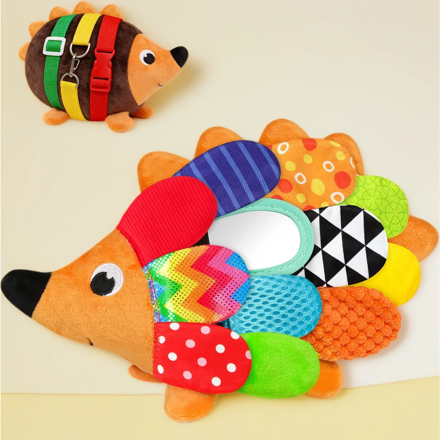 Vibrant Hedgehog Plush Stuffed Animal Baby Sensory Toy Tummy Time Learning Toy Soft Squeaking & Crinkling Toys for Busy Hands Babies 0-36 Months, Baby Shower 1st Birthday Gifts