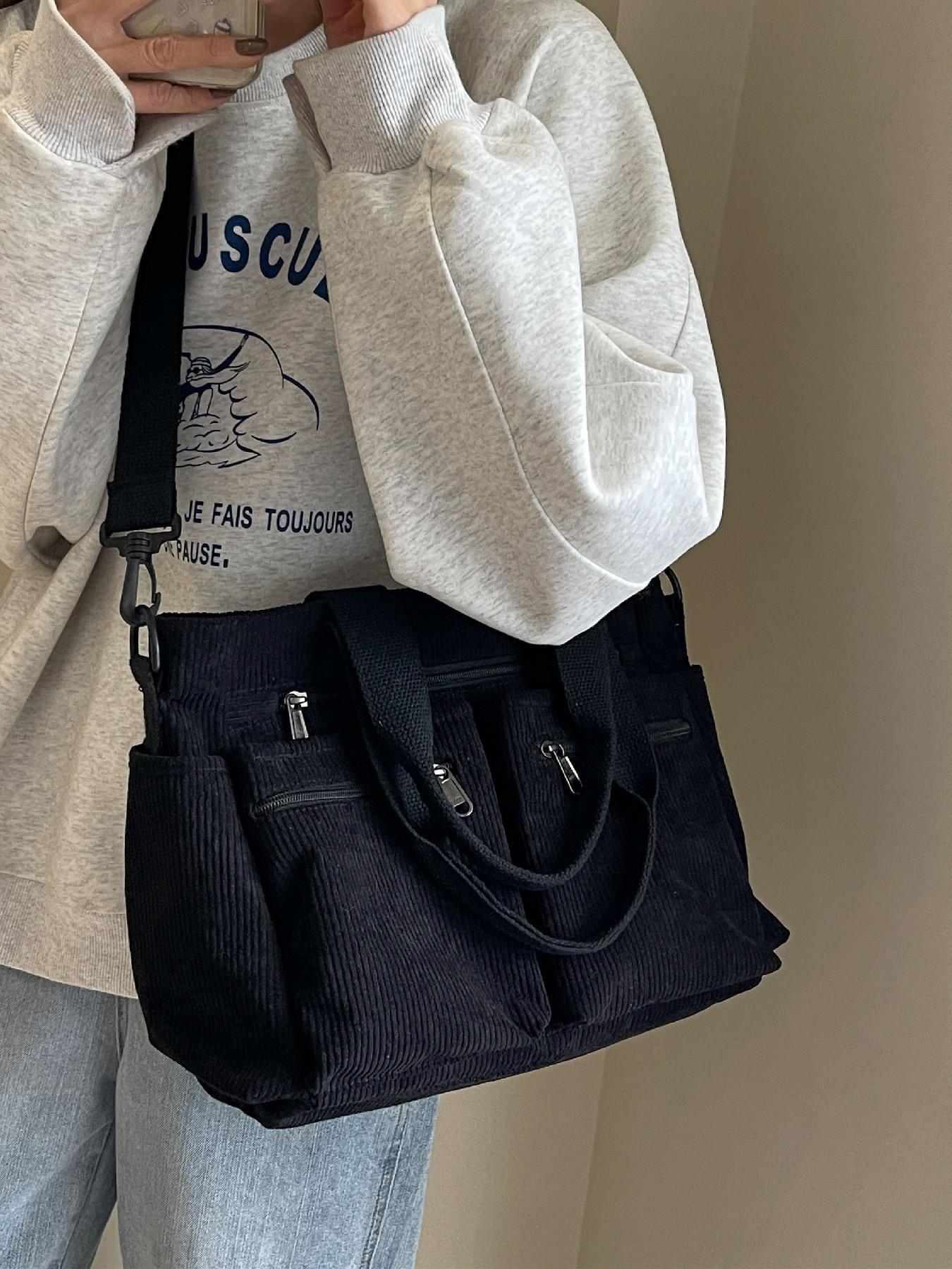 25 fall&winter Women's Casual Solid Color Zipper Crossbody Bag, Large Capacity Multi-pocket Design Portable Shoulder Bag for Daily Used, Girl Fashionable Shopping Bag