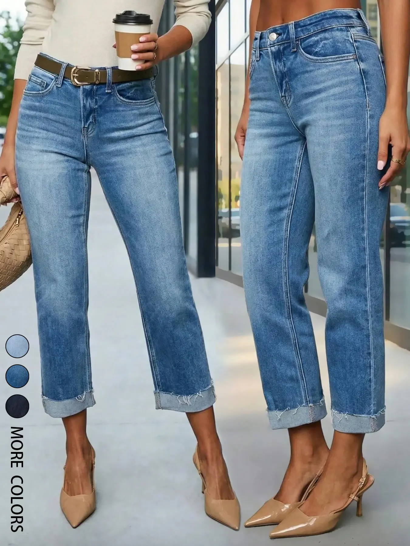 Women's Casual Skinny Stretch Denim Capri Pants, Basic Versatile Washed 7/8-Length Jeans with Comfortable Fit for Daily Wear, Stylish Mid-Length Pants for All Seasons, Elastic Fitted Jeans