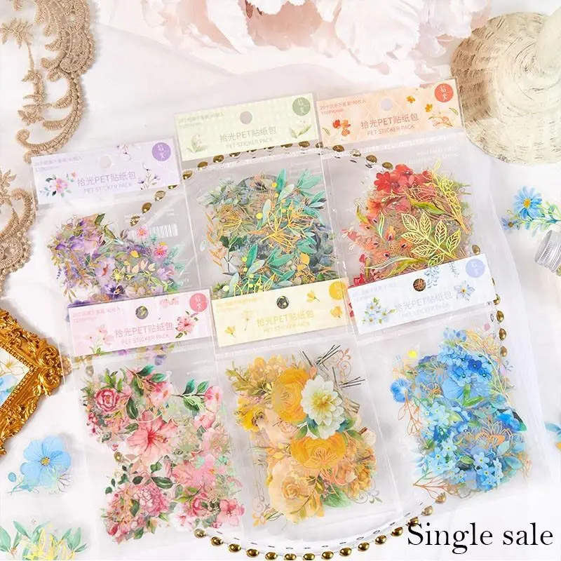 40 Sheets/pack Vintage Gilding Leaf Flower Stickers, Decorative Stickers for Scrapbooking, Diary, Stationery, Album, Planner