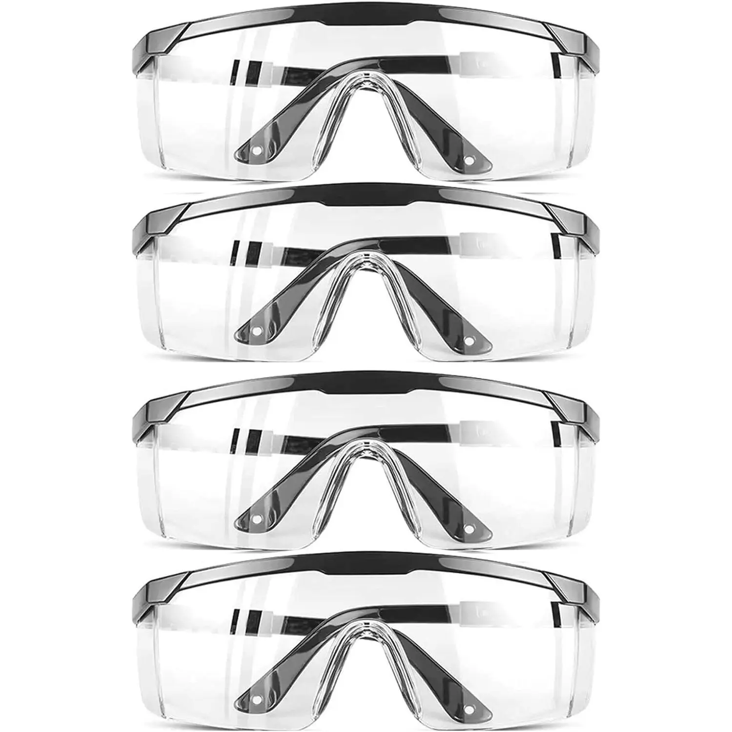 4 Pack Clear Anti-Fog Safety Glasses, Wide Vision Over-Spec Goggles, Industrial Approved Eye Protection Protective Eyewear