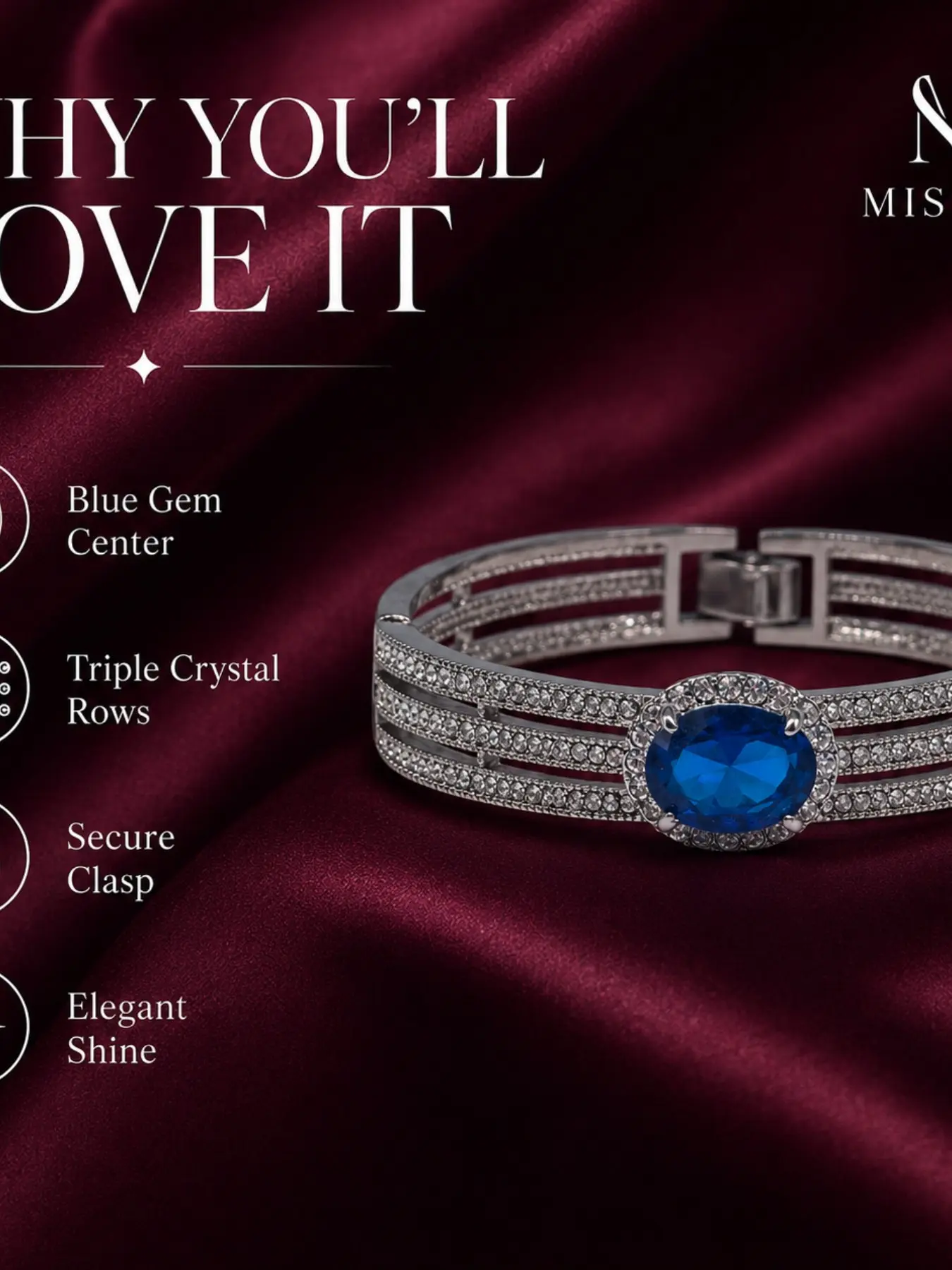 Elegant Blue Sapphire Bracelet, Silver Color Three-Layer Diamond-Set Clasp, Women's Evening Wedding Gift, Luxurious Jewelry