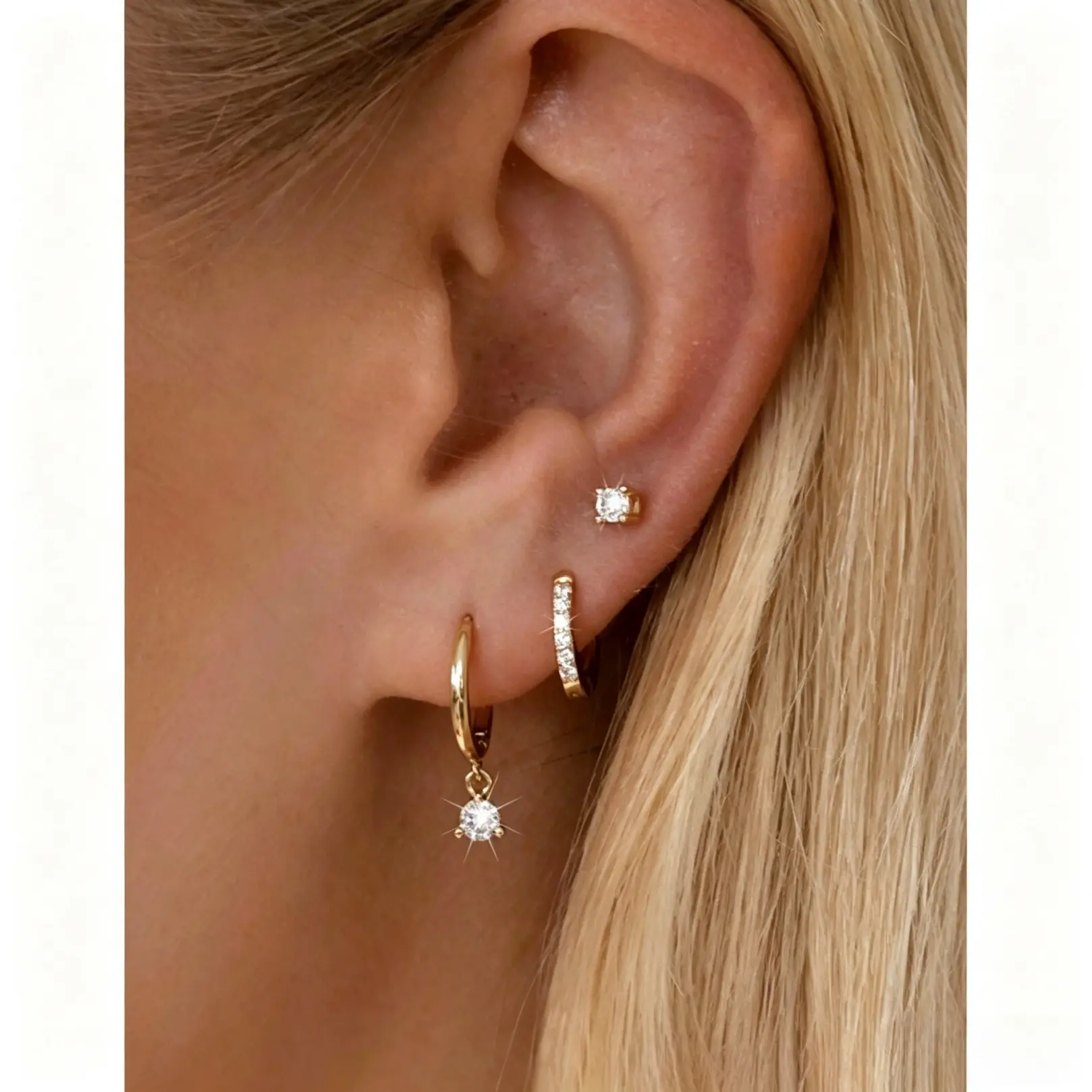 Women’s Minimalist Cubic Zirconia Earring Set, Dainty Huggie Hoops And Stud Earrings, Elegant Stackable Ear Jewelry, Daily Wear Accessory, Ideal Gift For Women And Girls