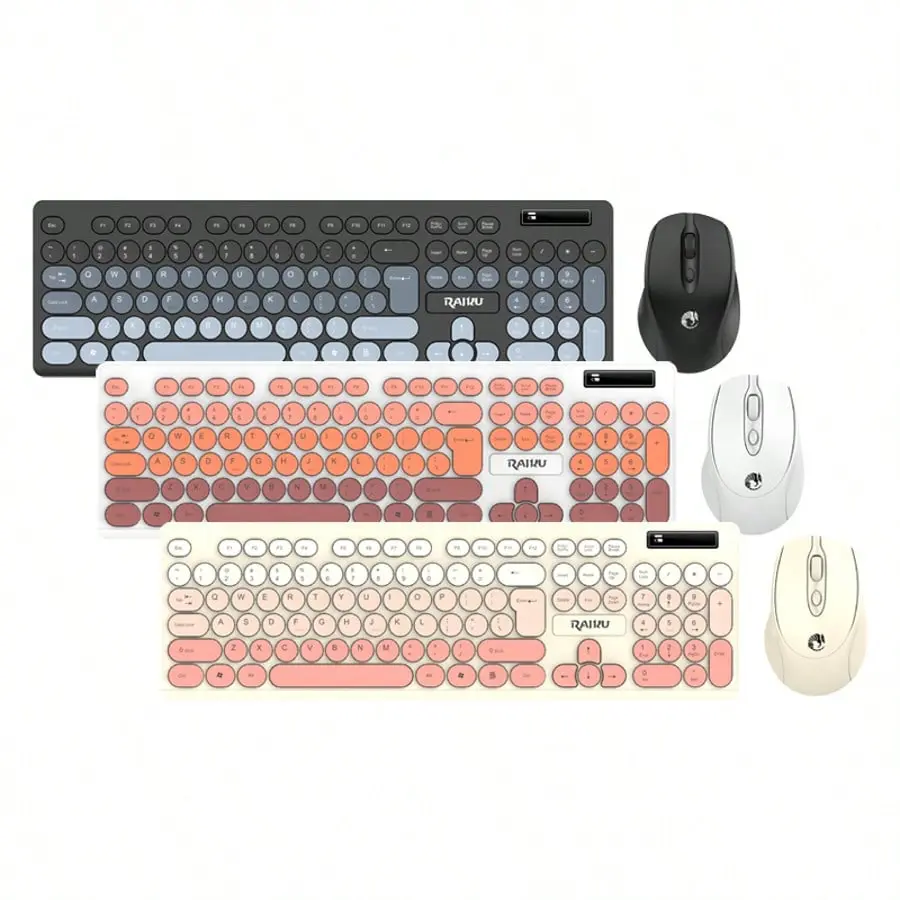 Wireless keyboard and mouse set, full size ergonomic computer keyboard, 2.4GHz USB wireless keyboard with silent mouse for Windows MacOS laptops with 12 FN shortcuts.