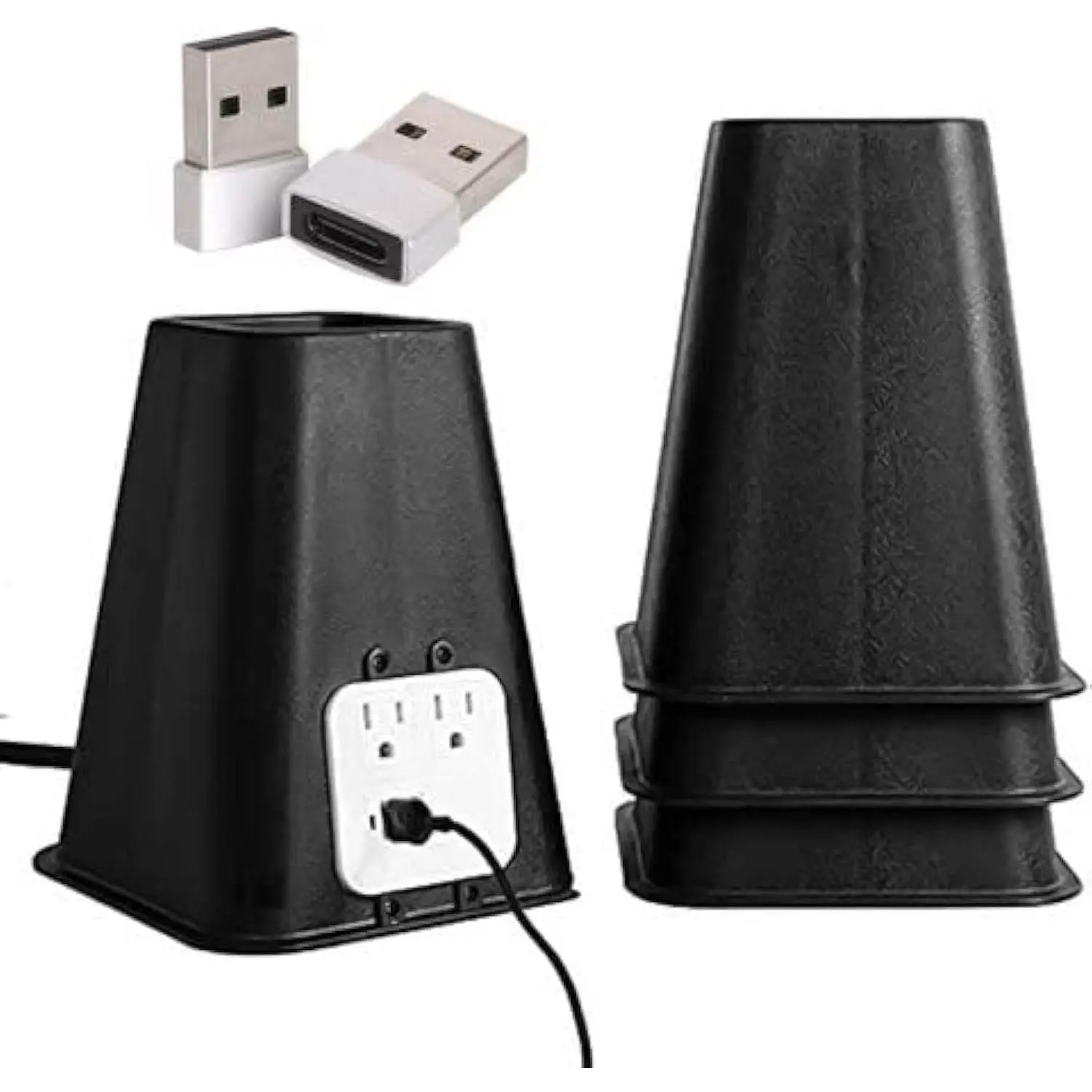 Bee Neat 7.25 in Heavy-Duty Bed Risers with USB Outlet, Set of 4 Furniture Lifts for Beds & Furniture