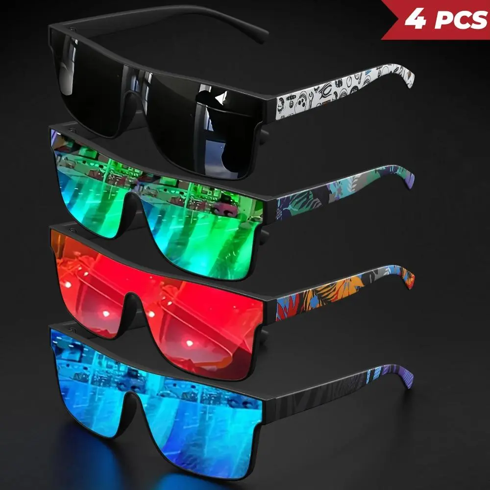 4 Pack Square Sports Sunglasses, UV400 One Piece Lens Shades For Men Women Outdoor Daily Wear 4 Pack Square Sports Sunglasses, UV400 One Piece Lens Shades For Men Women Outdoor Daily Wear