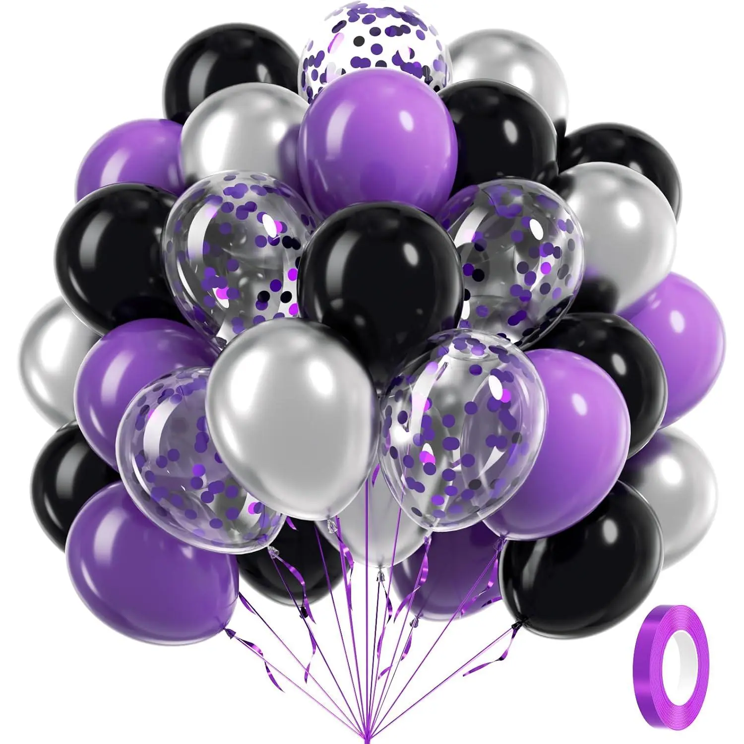 60 count  and Black Balloons 12inch with  Confetti Balloons | Bridal Shower, Graduation, Birthday Party Decorations