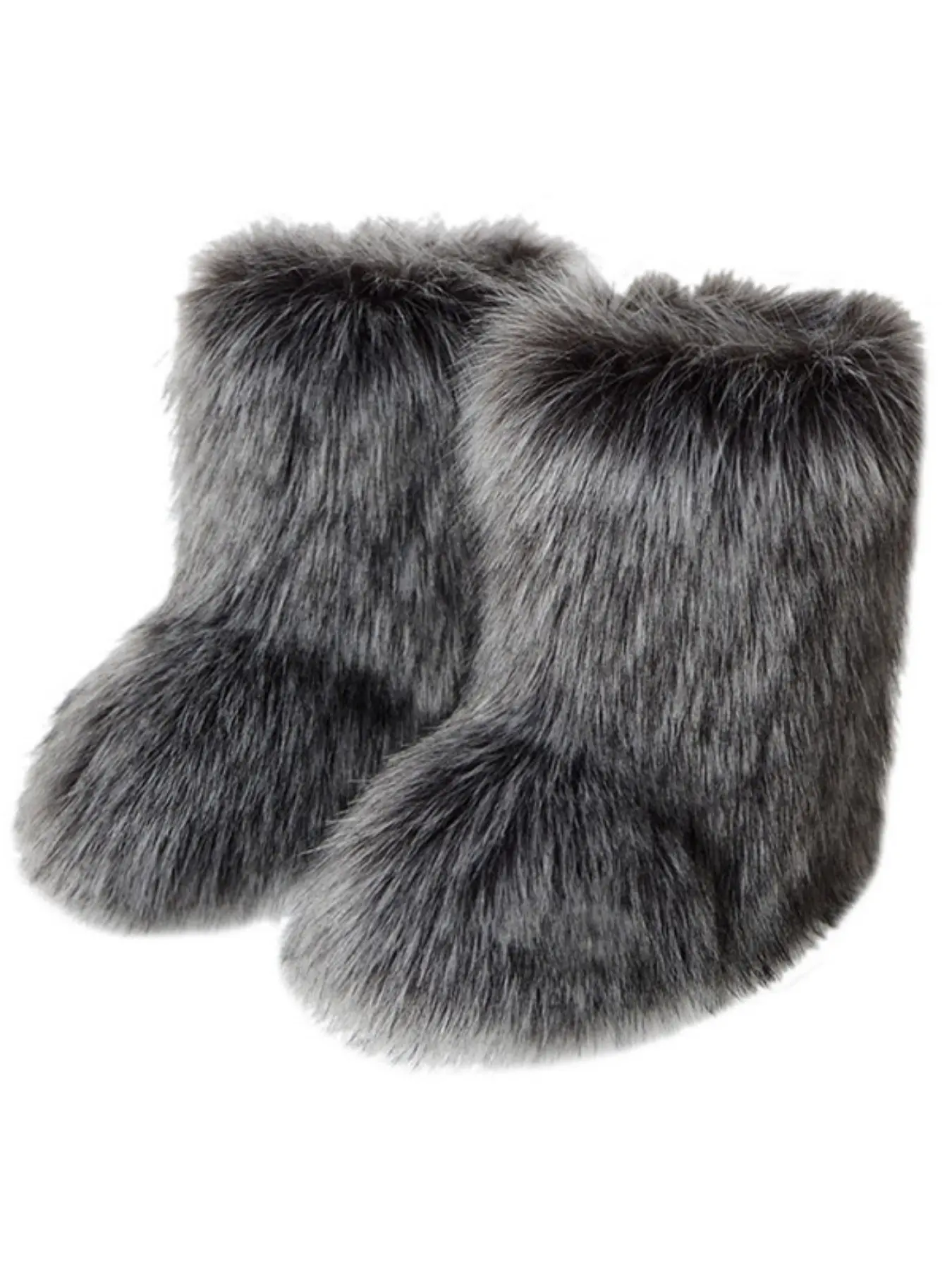 Women's Solid Color Faux Fur Boot, Fluffy Ankle Snow Boots, Warm Comfortable Outdoor Flat Shoes for Cold Winter, Trending Shoes