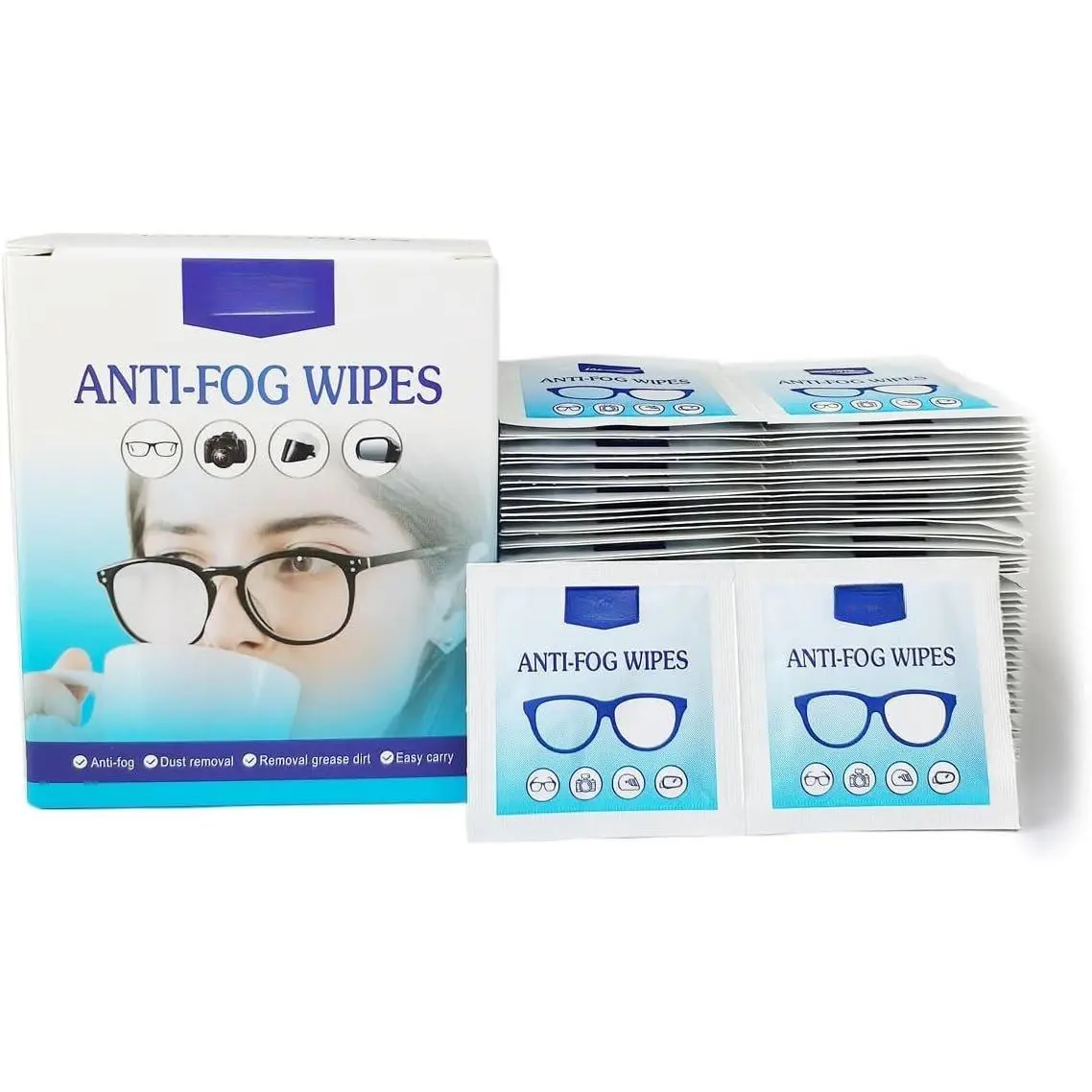 100 Pcs Compact Single-Use Anti-Fog Eyeglasses Wipes, Pre-Moistened Ammonia-Free Synthetic Lens Cleaners with Gentle Formula, Scratch-Safe for AR Coatings, Effectively Removes Smudges, Ideal for Work, Cameras, Individually Wrapped, Easy-To-Follow Directio