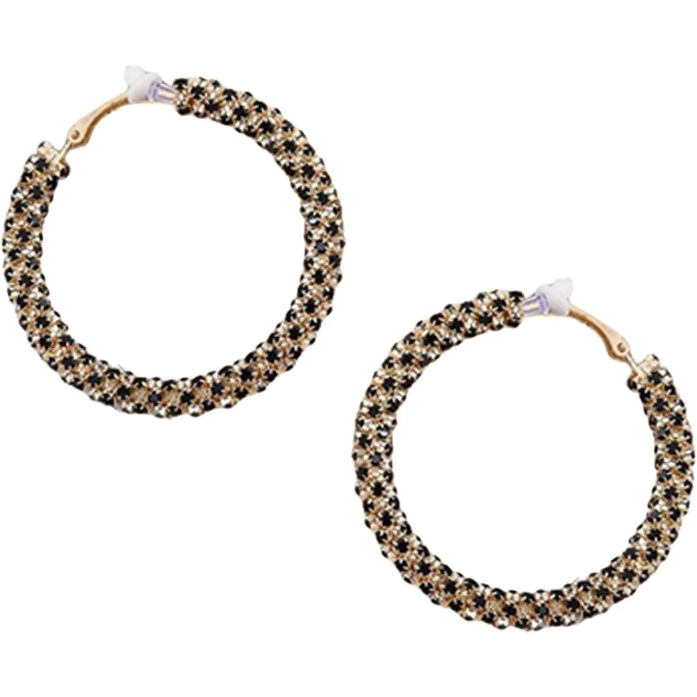 Black and -Tone Rhinestone Hoop Earrings, Trendy Classic Sparkly -Tone and Black Earrings for Women Daily Party