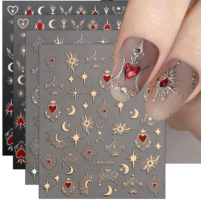 Moon & Star Pattern Nail Art Sticker (6 Counts), Self Adhesive Nail Art Decal, Nail Art Supplies for Women & Girls, Nail Art Decoration Nail Stickers