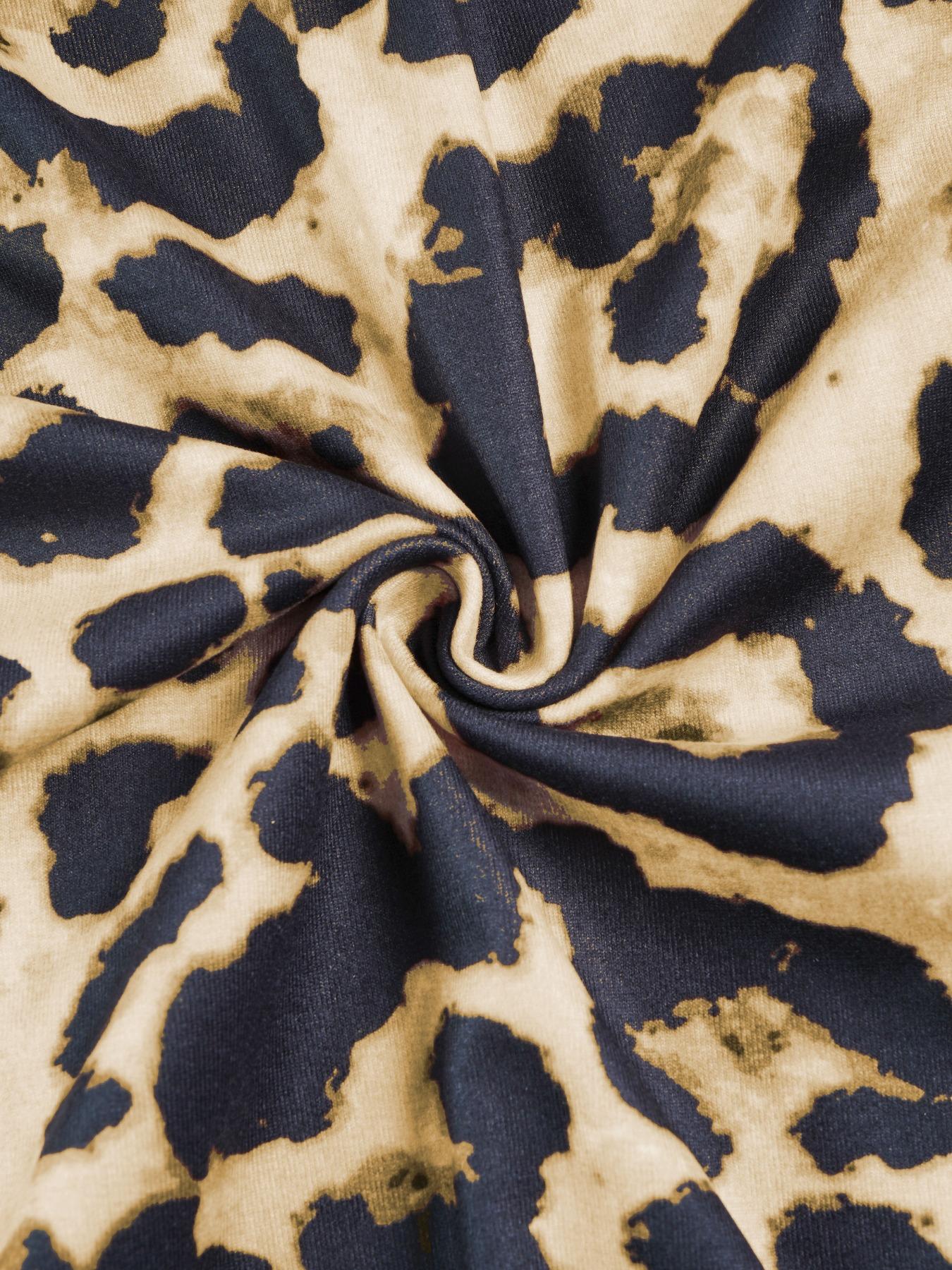 Aliling Women's Elegant Leopard-Print Back-Split Dress, Deep V-Neck Long-Sleeve High-Waisted Bodycon Christmas Party Dress, Suitable for All-Season Wear