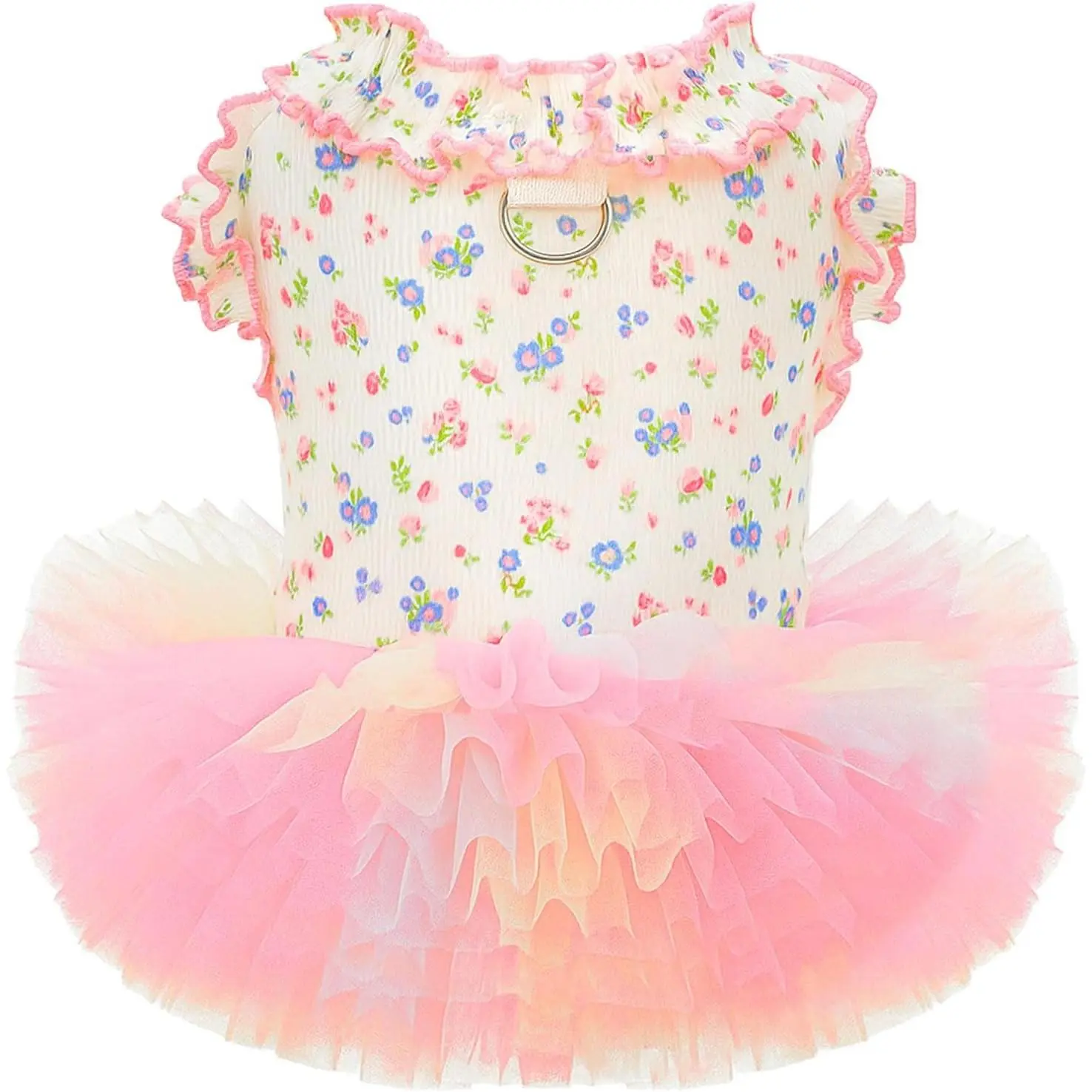 Floral Print Pet Dress with Tutu Skirt - Stretch Fabric, Breathable Small Dog & Cat Party Outfits for Girl Puppies & Kittens