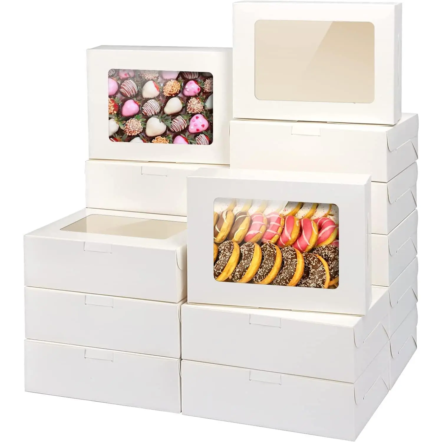 8x6x2.5In 20 count White Cookie Boxes with Window, Pastry Boxes for  Giving,  Boxes for Bread, Donuts, Valentine's Day, Women's Day, Mother's Day, Christmas, and Holiday Gatherings.