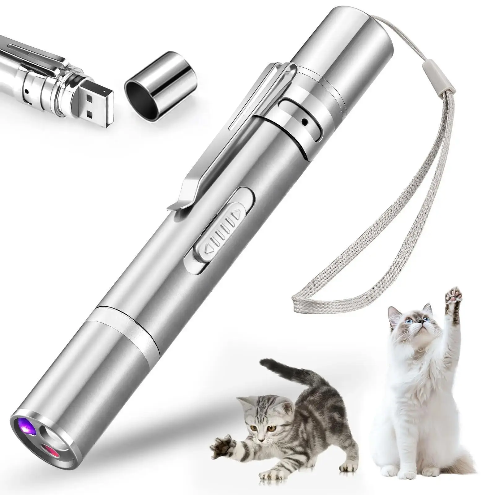 Interactive Cat Laser Pointer Toy - 3 Colors, 5 Adjustable Patterns, PVC Body, USB Rechargeable, Daily Fun, Training Aid, Indoor Play, 1 Pcs
