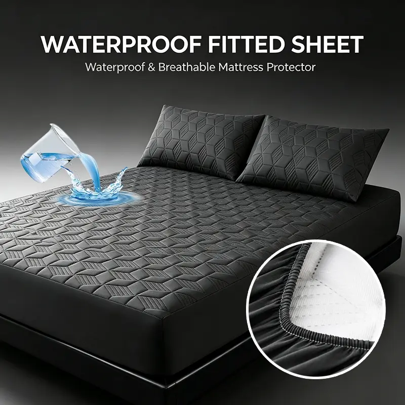 Diamond Stitch Waterproof Mattress Protector, Full Surround Elastic Fitted Sheet, Breathable Quilted Fabric, Multiple Colors for Home Dorm Guest Room