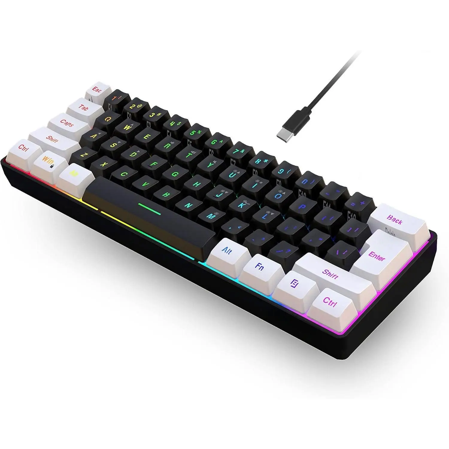 60% Wired Gaming Keyboard, Small RGB Backlit Membrane Gaming Keyboard, Ultra-Compact Mini  Keyboard for PC  Gamer White and Black | Backlit Small Membrane Gaming Keyboard for PC  Gamer