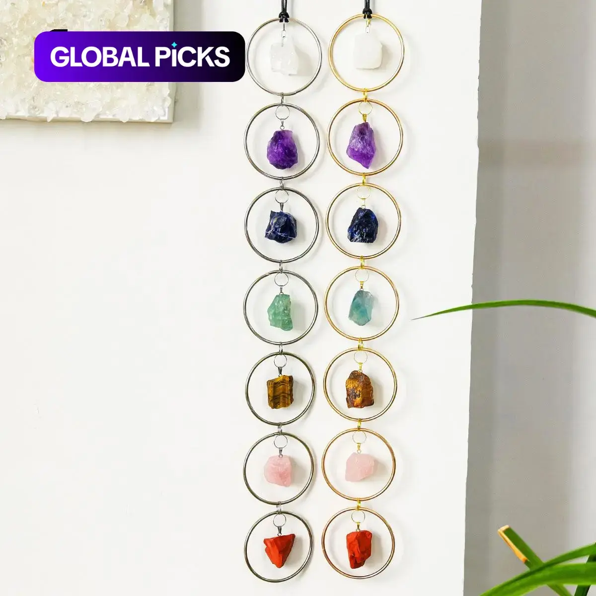 Natural 7 Chakra Stones Raw Crystal Gemstone Hanging Ornament, Tree of Life Wall Hanger, Tumbled Gemstone Meditation Ornament, Chakra Healing Crystals, Crystal Ornaments #GLOBAL PICKS