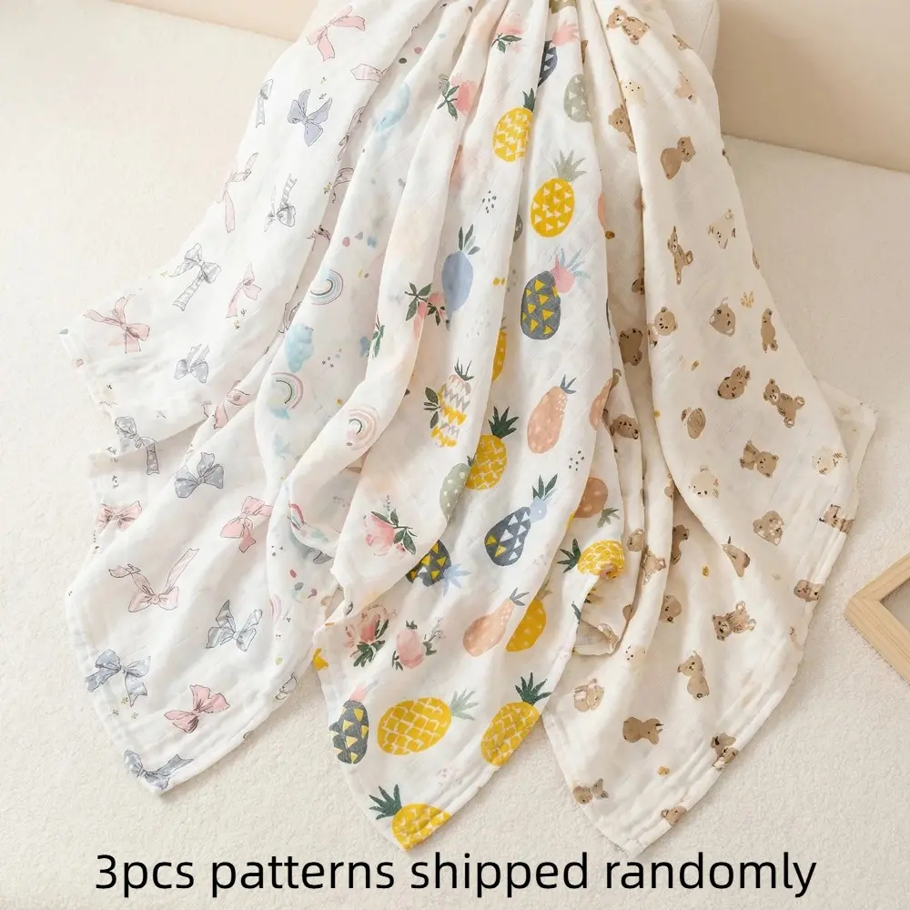 3-Pack 60cmx60cm Breathable Newborn Swaddle Blanket, Dual-Layer Lightweight Quick-Dry Washable, Random Floral Patterns, Ideal for Beginners