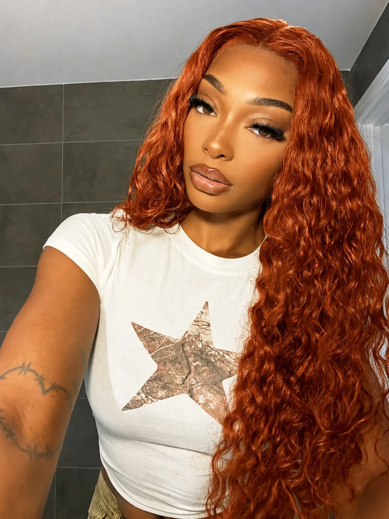 26 Inch Rust Orange Deep Curly Lace Front Wig Heat Resistant Synthetic Hair Glueless Natural Hairline for Daily & Party Wear