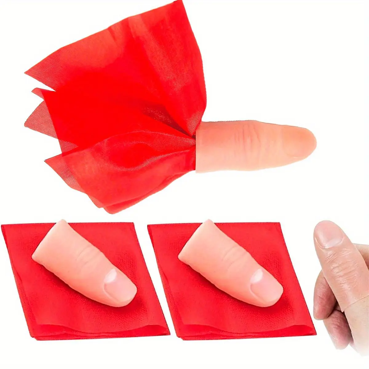 2Set Scarf-Vanish Magic Thumb Tip Finger Sleeve Set Close-Up Illusion Props for Performers Magic Trick Game Easy-To-Learn for Stage Party Entertainment Game Party Surprises ZSY