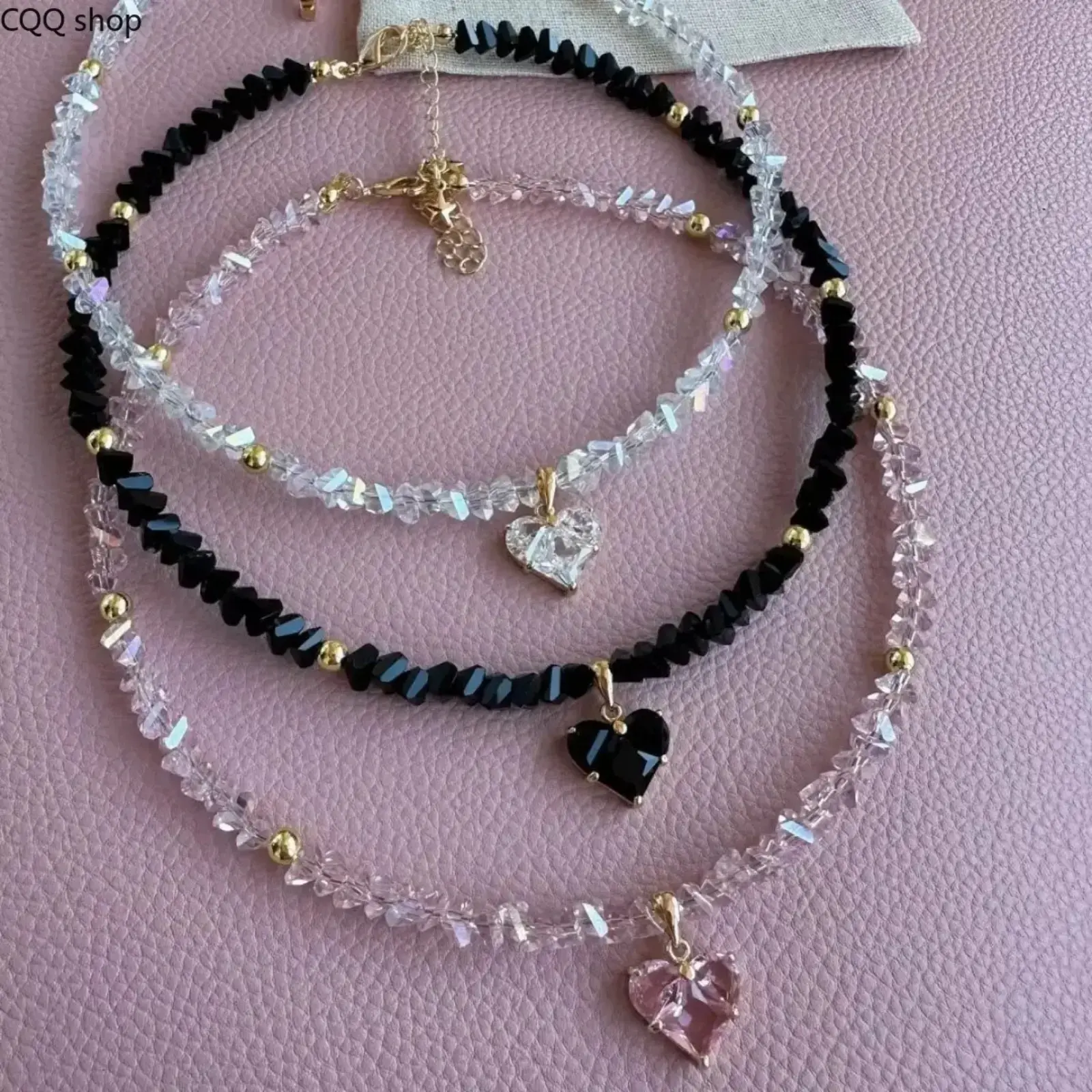 Women's Handmade Heart Zircon Clavicular Necklace - Stainless Steel Crystal Necklaces with Bling Crystal Beads, Hypoallergenic Embedded Stones Expressive Jewelry, Ideal for Everyday Wear & Date Night Gift, Bling Necklaces