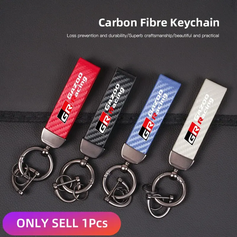 Carbon Fiber Textured Leather Keychain Motorcycle Keyring For Toyota GR Sport Gazoo Racing RAV4 C-HR Mirai Car Key Chains