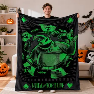 Nightmare Before Christmas Themed Flannel Throw Blanket - Wheel of Fortune Design, Soft & Lightweight for Couch, Bed, Travel - Multi-Use Polyester Nap Blanket for Halloween & Christmas Decor - Versatile for All Occasions - 52x59 inches