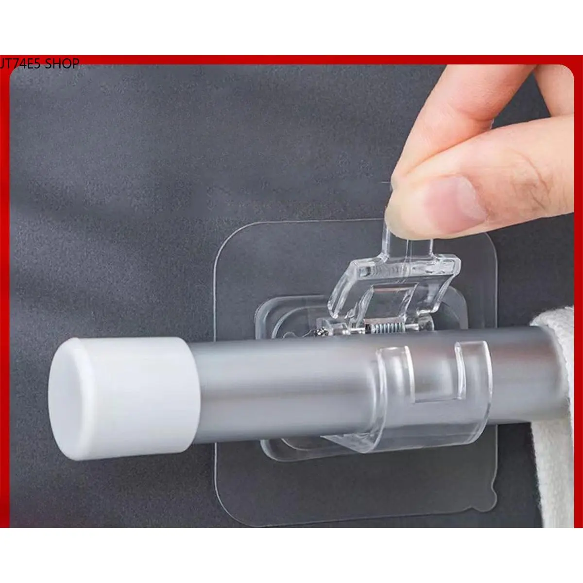 No Drill Curtain Rod Clip Bracket, Self-Adhesive Support Holder for Telescopic Cross Rod & Door Curtain