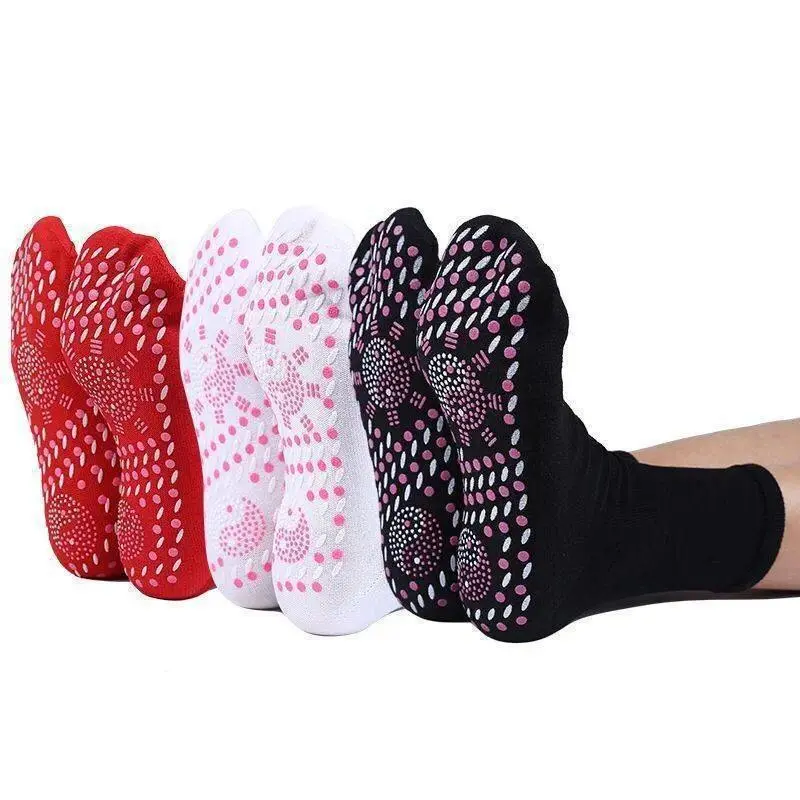 3 Pairs Self Heating Massage Mid Calf Socks, Thick Tourmaline Fabric With Mugwort Infusion, Non Slip Dotted Sole Thermal Socks For Foot Care, Cold Protection, Household Use And Cold Season Daily Wear