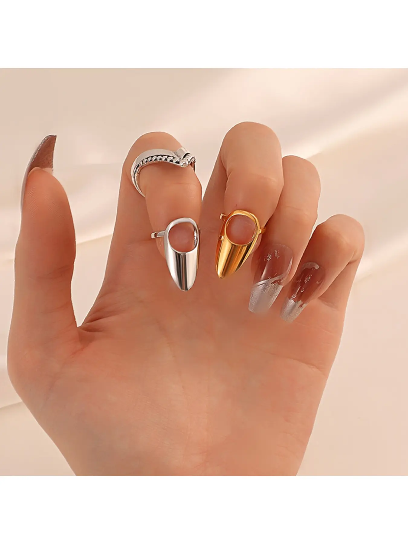 Geometric Alloy Nail Rings, Trendy Minimalist Finger Tip Guards, Niche Fashion Nail Decor Jewelry, Fashionable Jewelry Accessories