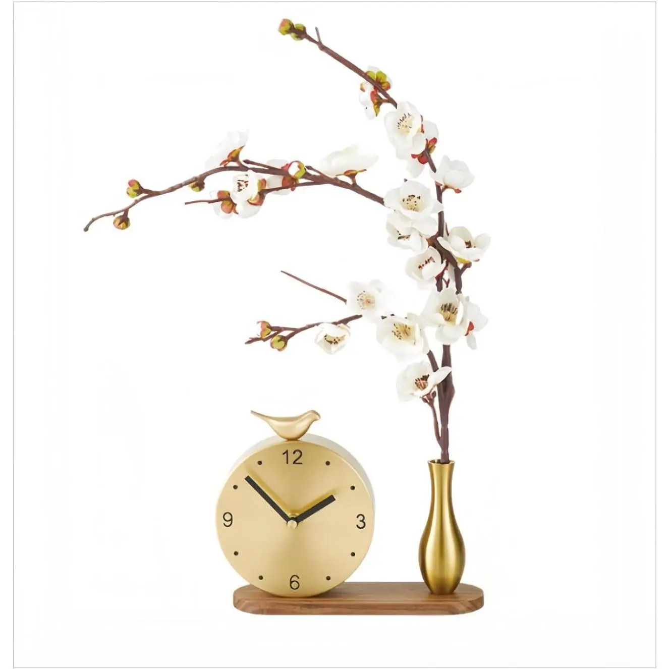 Floral Art Brass Mantel Clock - Elegant Silent Table Clock with Flower Design, Vintage Home Decor for Living Room, Luxury Solid Brass Decorative Clock