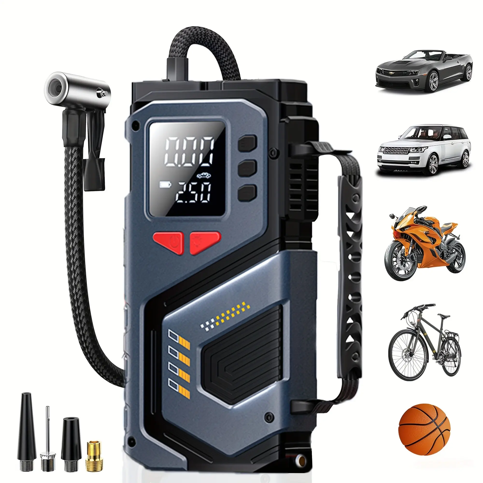 Portable Car Air Compressor, Wireless Tire Inflator, 150 Psi Smart Pump, Auto Shut Off, LED Light, for Cars, Bikes, Balls