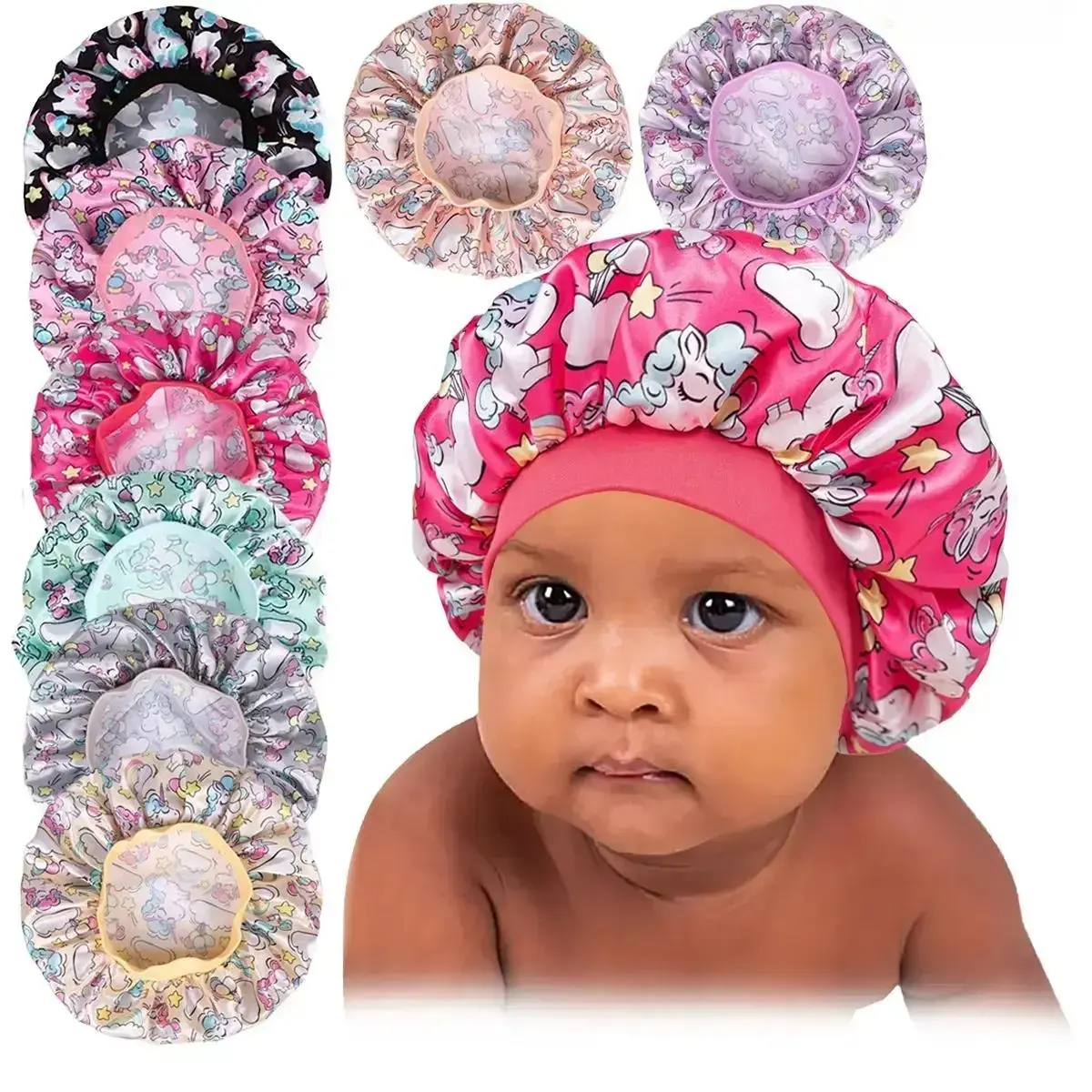Toddler Satin Sleep Bonnet, Lovely Printed Silk Hair Cover for Little Ones, Soft Breathable Hair Care Cap, Ideal for Slumber, Shower, Curly Hair Shield & Night Self-Care Routine