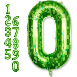 40inch green pixel digital balloon 0-9 pixel miner themed birthday party decoration commemorative day decoration