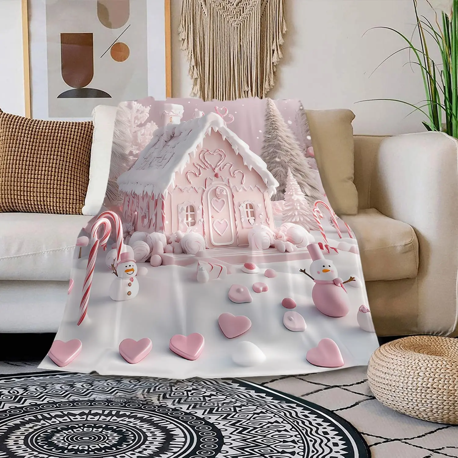 Christmas Gingerbread House Blanket  Holiday Snowman Throw Blanket for Couch Bed Sofa Soft Cozy Winter Blanket Xmas Decor for Women Men  40''x50'' (Xmas 4)