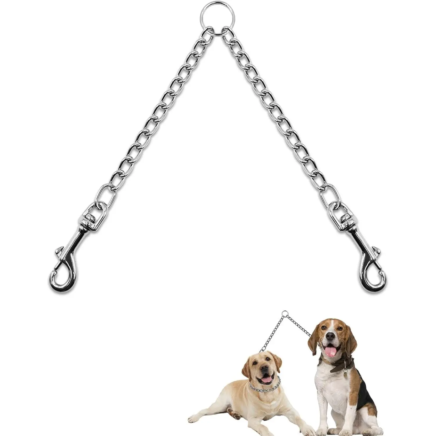 Metal Double Dog Leash Chew Proof Chain 2 Way No Tangle Coupler Extension Splitter Lead for 2 Small Dogs Walking (50cm)