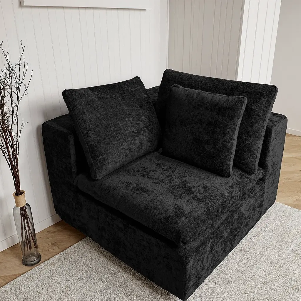 ARCH Modular Sectional Sofa 1-Seat Chaise Lounge Couch No Assembly Required Plush Corduroy Fabric Foam Filled Black Compact Single Seater for Living Room Apartment Bedroom, Black Color Options, Foam Material, 1 Seat Seat Count, Product Dimensions:,sohochi