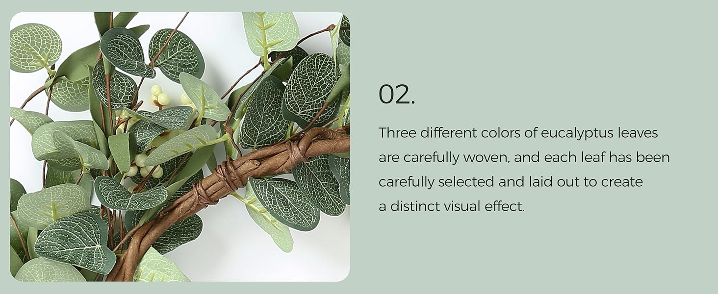 Pinkpum 2 Pack Wreaths for Front Door 20'' Christmas Eucalyptus Wreath, Spring Summer Door Green Wreath for Home Porch Window Wall Farmhouse Home Decor Indoor Outdoor Summer All Seasons