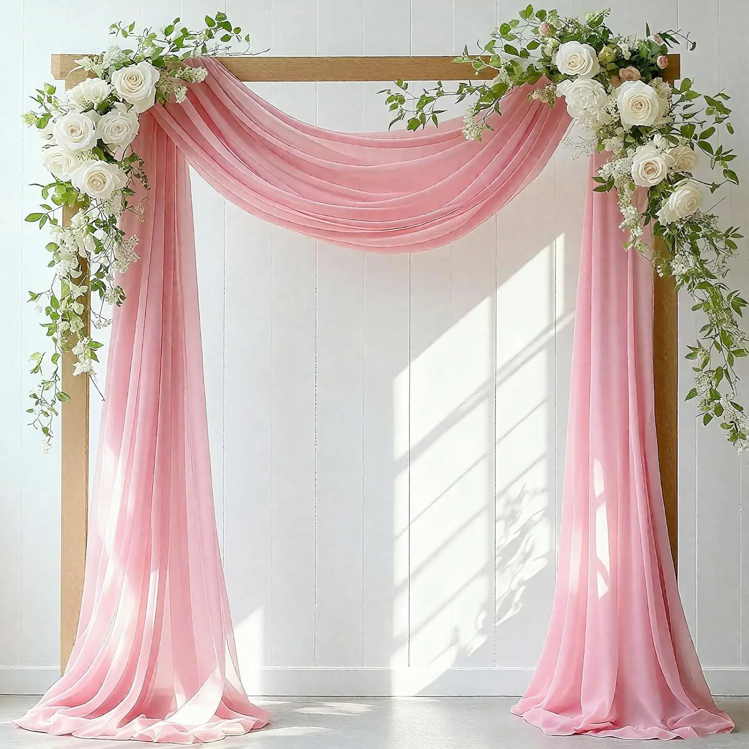 Wedding Arch Draping Fabric, 31.5" x 20FT Wrinkle-Free Sheer Chiffon Drapery for Ceremony Backdrop, Arbor, Pergola, Church , Photo Booth,  Shower &  Decor, 1-Pack, Dusty Rose
