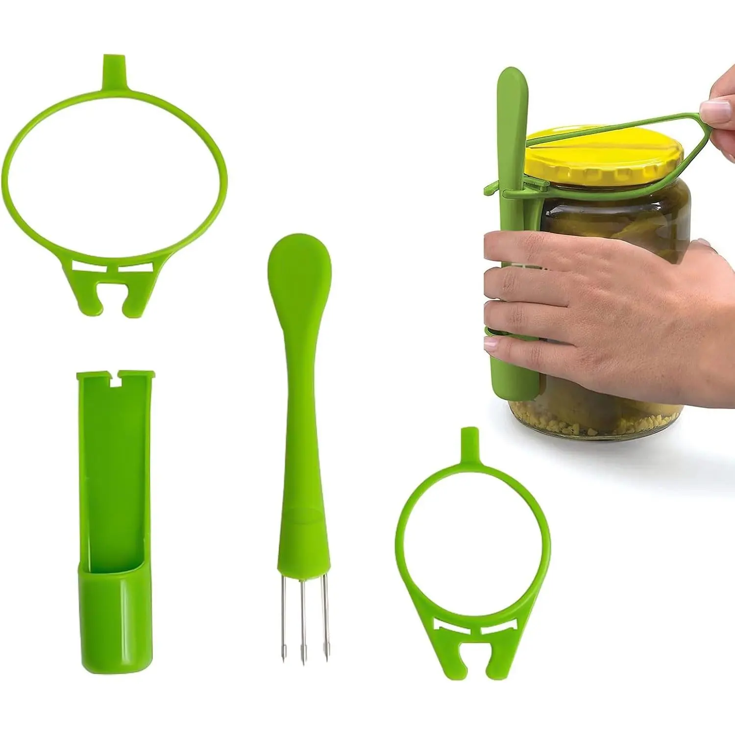 Pickle Fork Pack Grabber Tool for The Jar Pickle Holder Olive  Up Stainless Steel Kitchen Gadgets Accessories Kimchi Picking Machine for Pickle Lovers Condiments Pickle Present (Green)